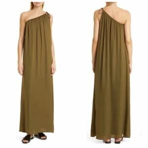 TWP Dinner At Mackizi One-Shoulder Silk Maxi Dress Olive Green NWOT